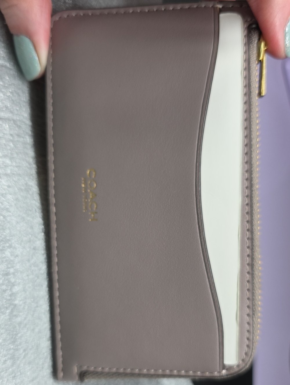 Coach Mauve Card Case Wallet with Cream Slot and Gold Logo